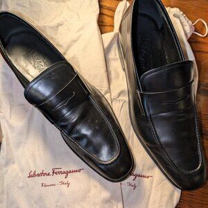 Salvatore Ferragamo Black Leather Men Loafers